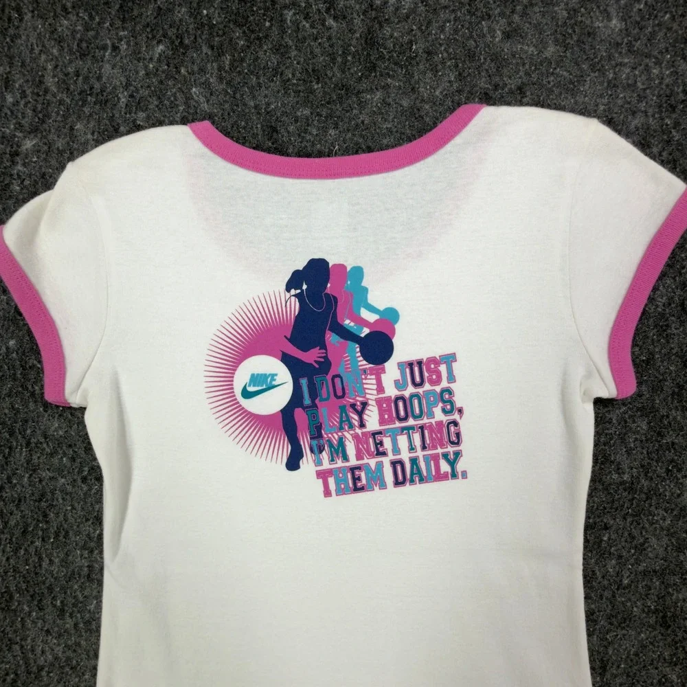 Nike Y2K Ringer Tee Girls XL White Pink Basketball Team 216485 NWT